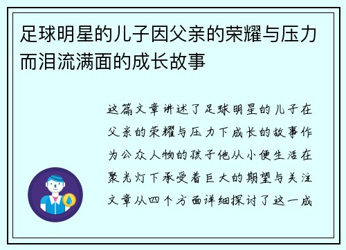 足球明星的儿子因父亲的荣耀与压力而泪流满面的成长故事